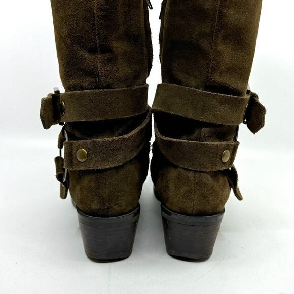 POLLINI Way-out Olive Suede Buckle Riding Boots - Picture 4 of 10